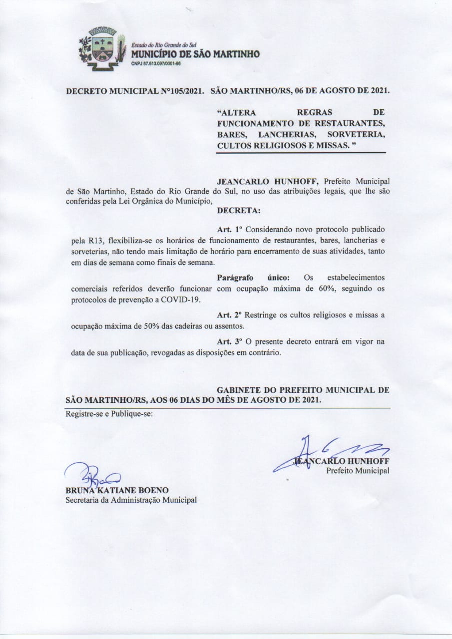 DECRETO MUNICIPAL Nº 105/2021